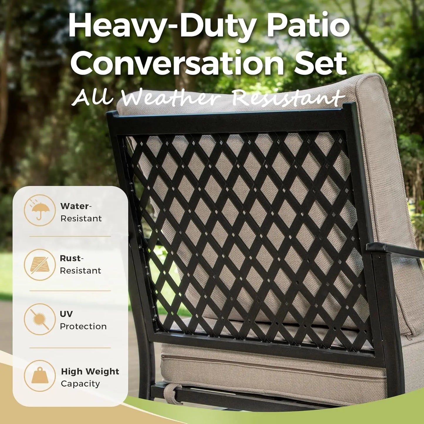Outdoor Swivel Patio Chairs Set of 2 | High Back, Thick Cushions, Metal Frame