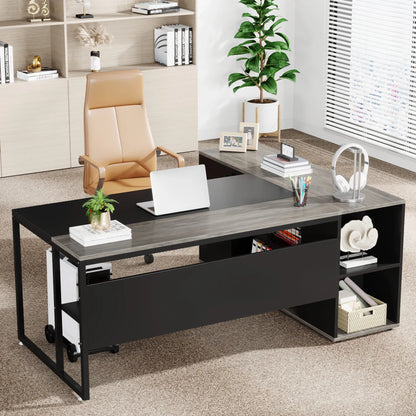 Tribesigns 71" L-Shaped Executive Desk with Storage Cabinet & Shelves