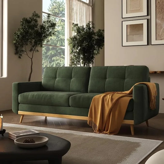 Mid-Century Modern Loveseat Sofa – Button-Tufted Upholstered 2-3 Seat Small Couch for Living Room & Bedroom