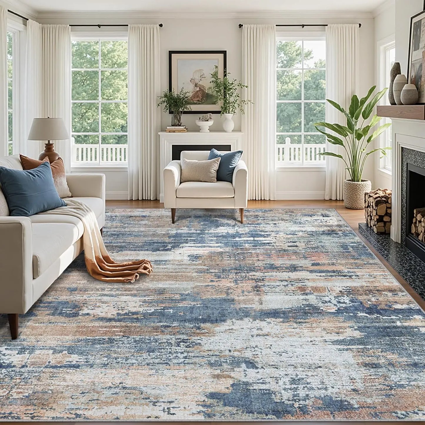 9x12 Abstract Area Rug – Machine Washable, Non-Slip & Stain Resistant