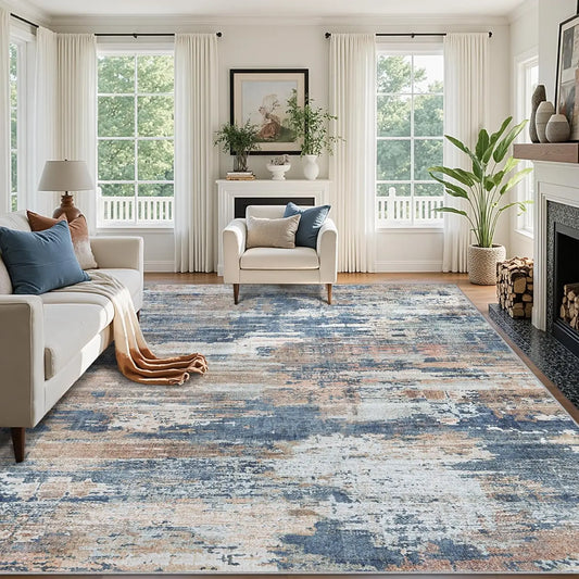 9x12 Abstract Area Rug – Machine Washable, Non-Slip & Stain Resistant