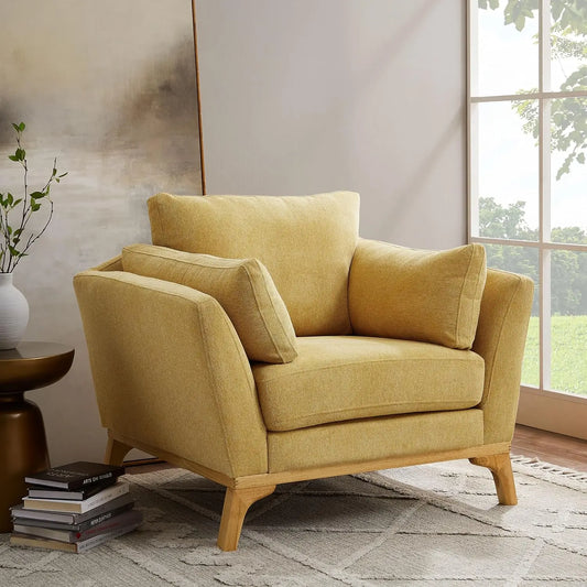 Oversized Accent Chair – Thick Cushion Reading Chair for Bedroom & Living Room, Linen Fabric