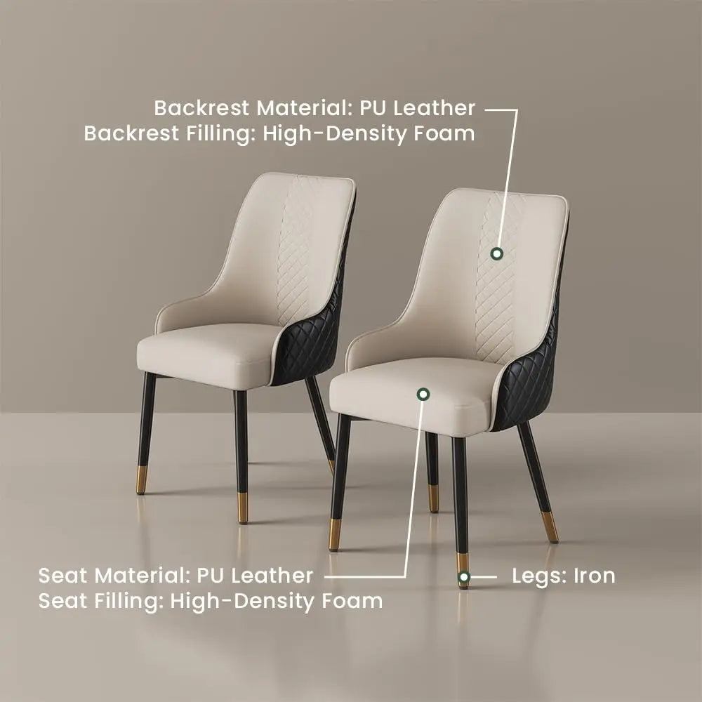 Diamond-Stitched Dining Chairs Set of 2 | 38" High Back, Faux Leather & Metal Legs