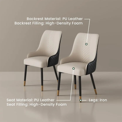 Diamond-Stitched Dining Chairs Set of 2 | 38" High Back, Faux Leather & Metal Legs