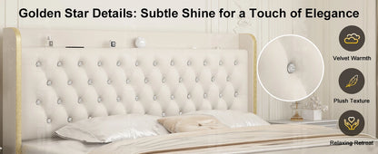 Velvet Wingback LED Bed Frame with Galaxy Projector, Bluetooth Speaker & 4 Storage Drawers – Full XL Queen King