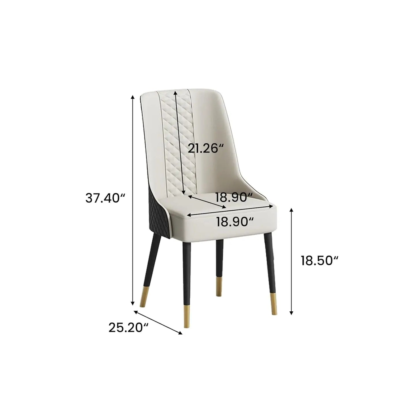 Diamond-Stitched Dining Chairs Set of 2 | 38" High Back, Faux Leather & Metal Legs