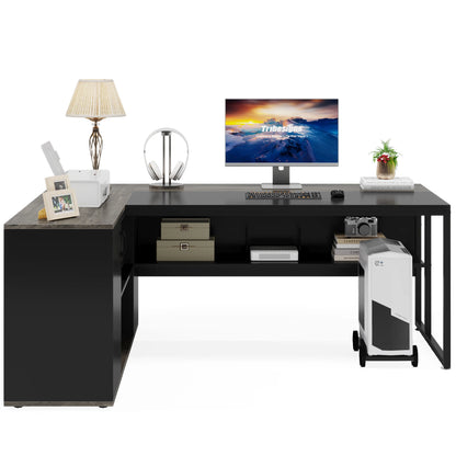 Tribesigns 71" L-Shaped Executive Desk with Storage Cabinet & Shelves