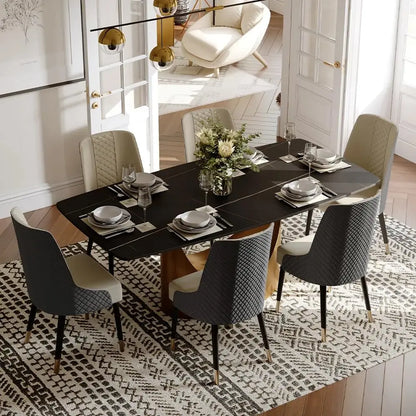 Diamond-Stitched Dining Chairs Set of 2 | 38" High Back, Faux Leather & Metal Legs