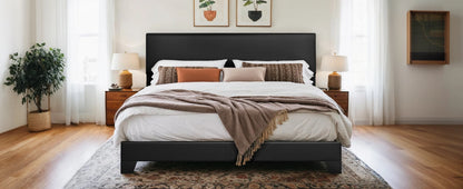 Upholstered Bed Frame with Adjustable Headboard – Soft Linen Fabric, Noise-Free, No Box Spring | Full Queen King