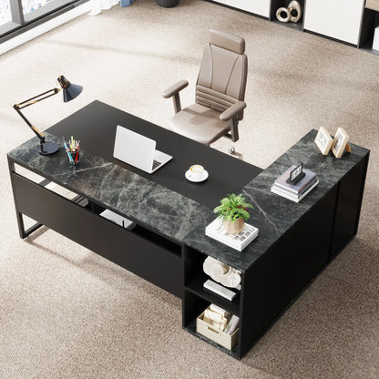 Tribesigns 71" L-Shaped Executive Desk with Storage Cabinet & Shelves