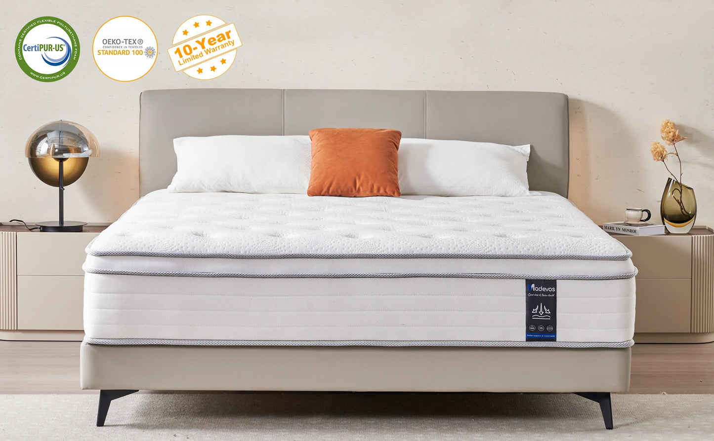 Madevos Hybrid Mattress – Pocket Springs & Foam, Medium Firm, Motion Isolation, 10"–14"