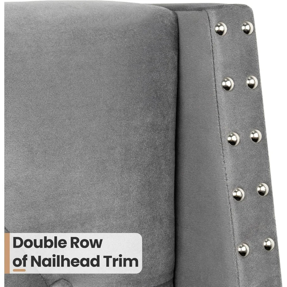 Queen Upholstered Wingback Platform Bed Frame – Tufted Velvet Headboard, Nailhead Trim, No Box Spring Needed