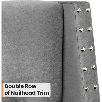 Queen Upholstered Wingback Platform Bed Frame – Tufted Velvet Headboard, Nailhead Trim, No Box Spring Needed