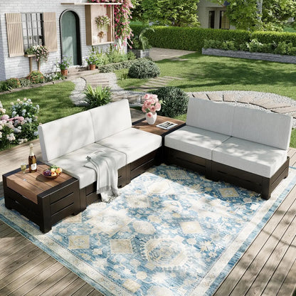 6-Piece Outdoor Patio Sectional Sofa Set – Steel Frame with Thick Cushions, Beige