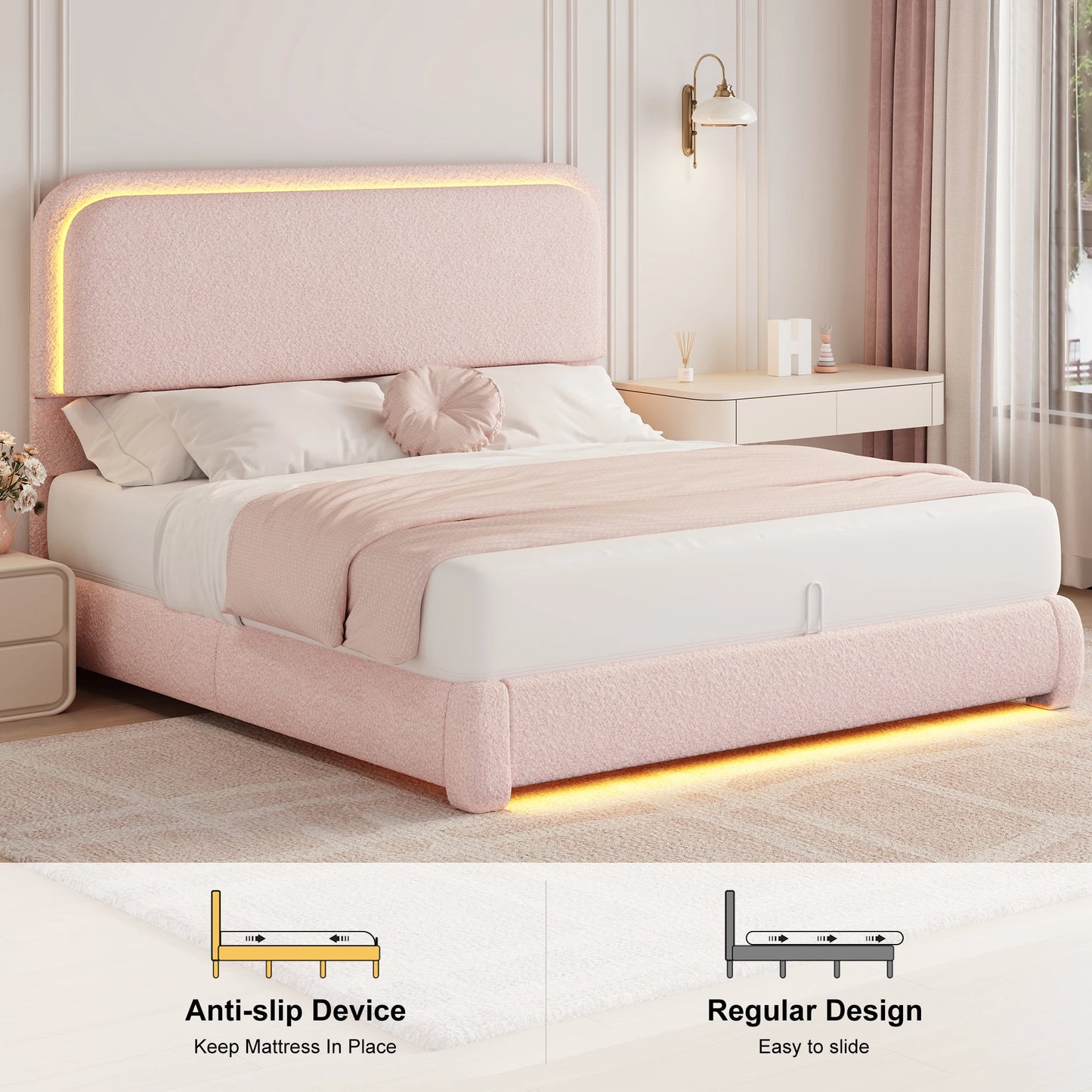 SIBEDS Teddy Velvet LED Bed Frame with Storage Drawers & 50" Headboard
