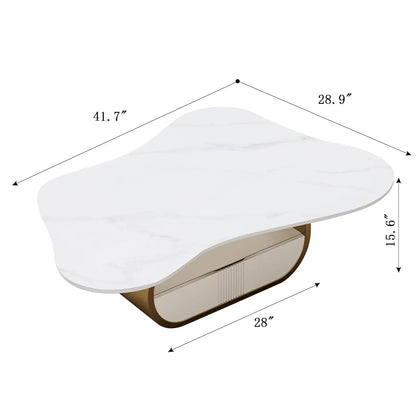 Butterfly Coffee Table | 41.7" Sintered Stone Top with Storage Drawer & Gold Frame