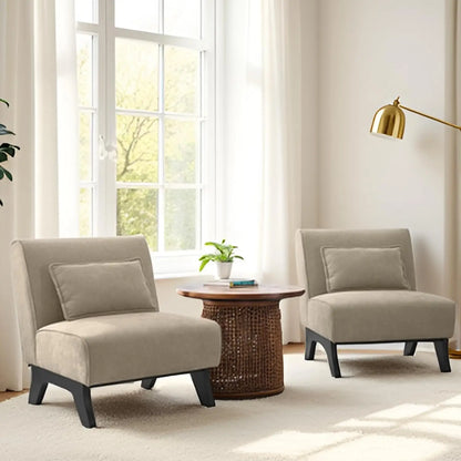 Set of 2 Upholstered Armless Accent Chairs with Wooden Legs & Pillow