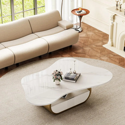 Butterfly Coffee Table | 41.7" Sintered Stone Top with Storage Drawer & Gold Frame
