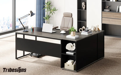 Tribesigns 71" L-Shaped Executive Desk with Storage Cabinet & Shelves