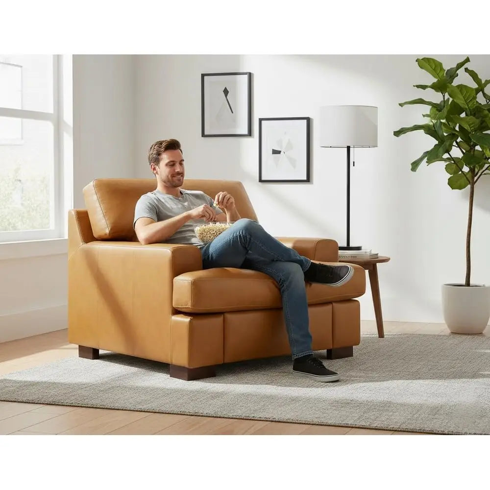 Executive Leather Lounge Chair – Tan Accent Chair for Office & Reception
