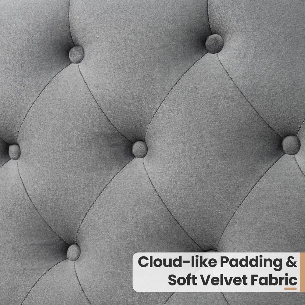 Queen Upholstered Wingback Platform Bed Frame – Tufted Velvet Headboard, Nailhead Trim, No Box Spring Needed